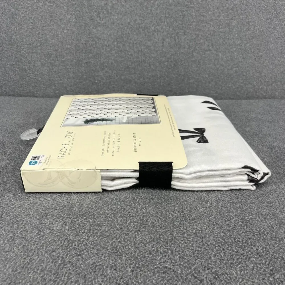 Rachel Zoe Shower Curtain White Black Bows Fabric 72